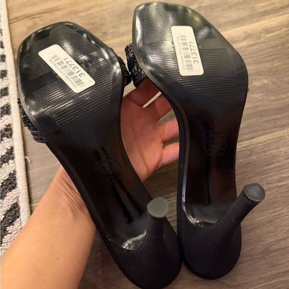 Stuart Weitzman Womens Vintage Mule Beaded Heels‎ Classic Black, 10B, NO BOX - Picture 8 of 9